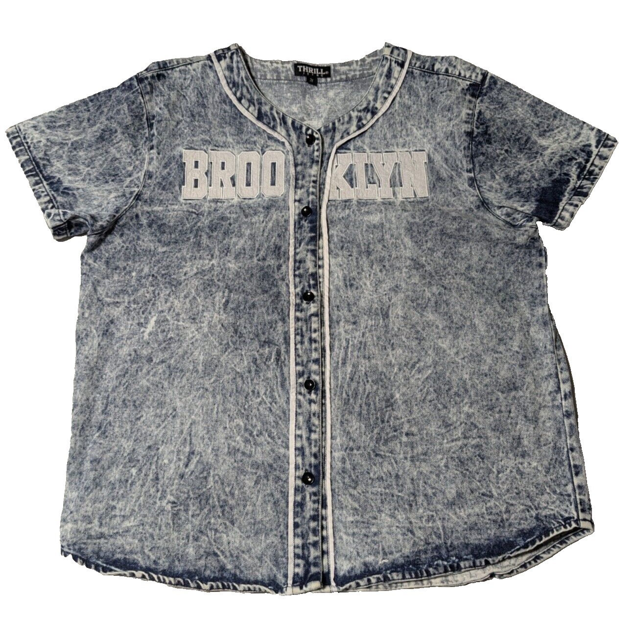 Thrill Jeans Women 2x Brooklyn 01 Embroidered Acid Wash Blue Denim Jersey